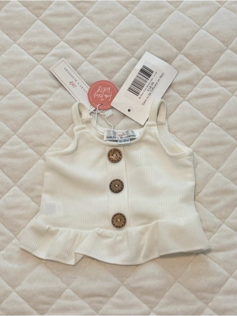 Bailey & Blossoms Cream Ruffle Button Tank for Kids